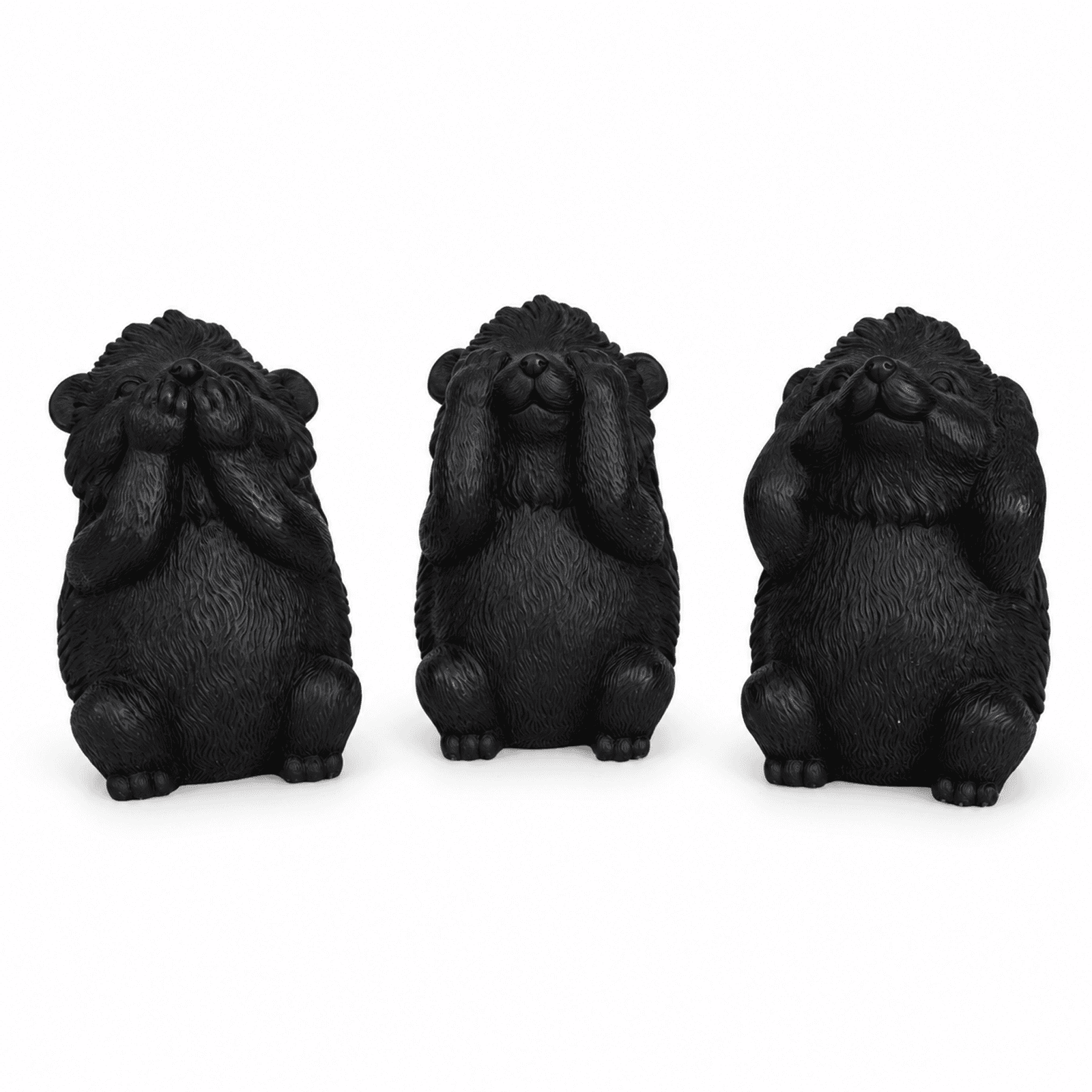 Trio de Ouriços Cego, Surdo e Mudo em Resina Preta