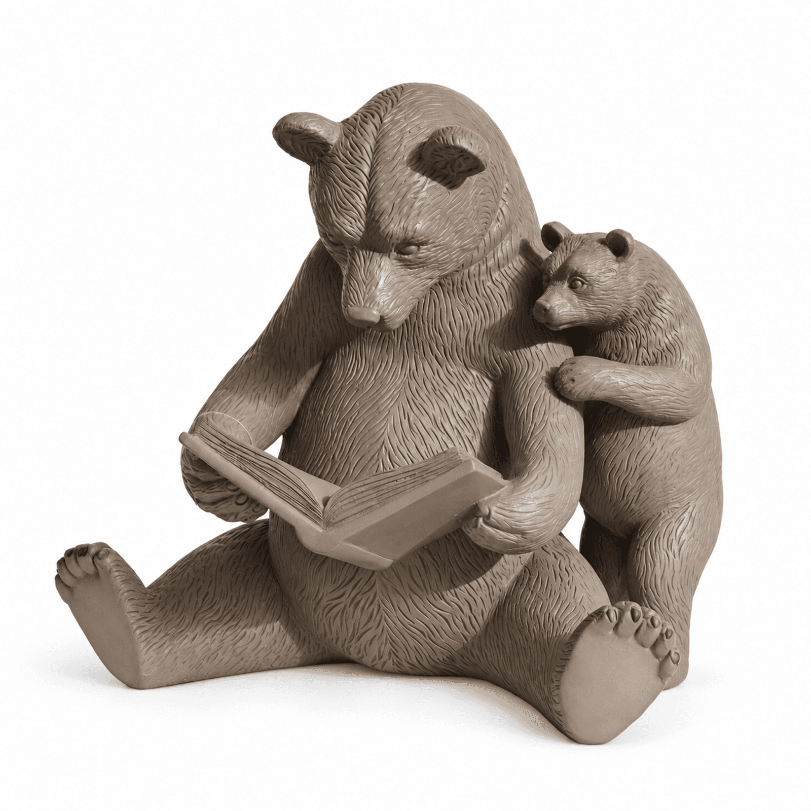 Escultura de Urso Com Criança e Livro em Poliresita